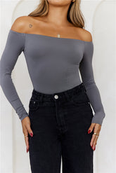 BASE Flawless Off Shoulder Long Sleeve Top Charcoal Grey
