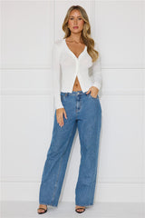 Buttoned Up Ribbed Long Sleeve Top White