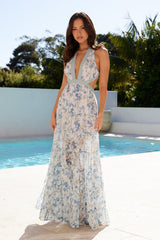Forward Fashion Maxi Dress Blue Floral
